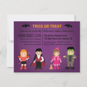 Söt kuslig lila Halloweenfest Inbjudningar