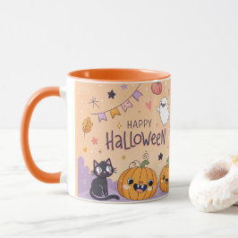 Söt kuslig orange Halloween-kaffekopp Mugg