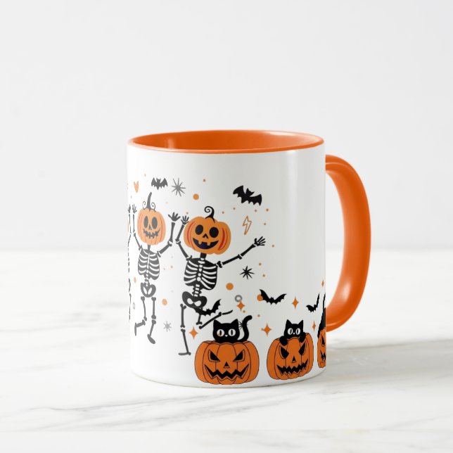 Söt kuslig orange Halloween-kaffekopp Mugg (Framsida höger)