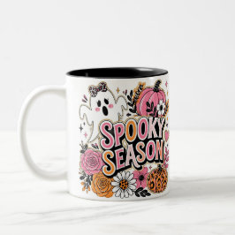 Söt kuslig rosa Halloween-kaffekopp Två-Tonad Mugg