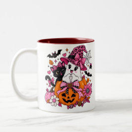 Söt kuslig rosa Halloween-kaffekopp Två-Tonad Mugg