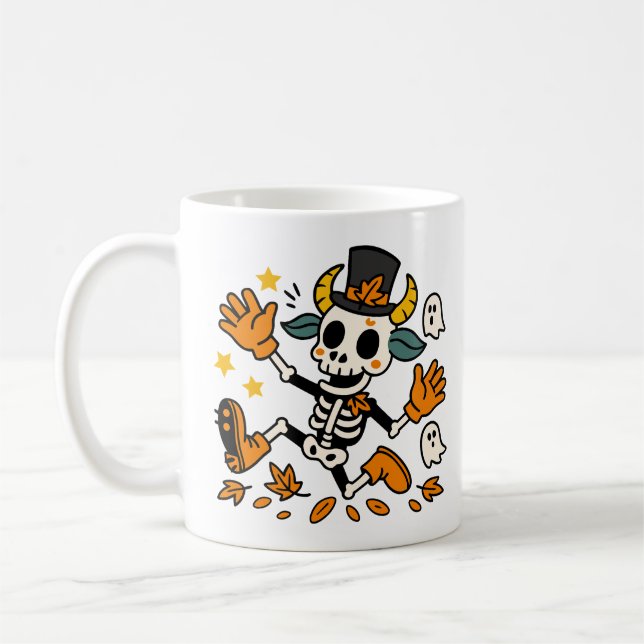 Söt kuslig skelettget klassisk mugg, 11 oz kaffemugg (Vänster)