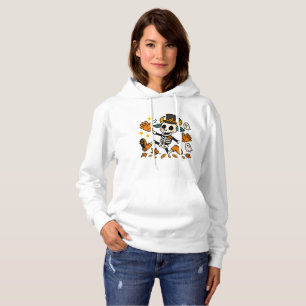 Söt kuslig skelettget med topp hatt t-shirt
