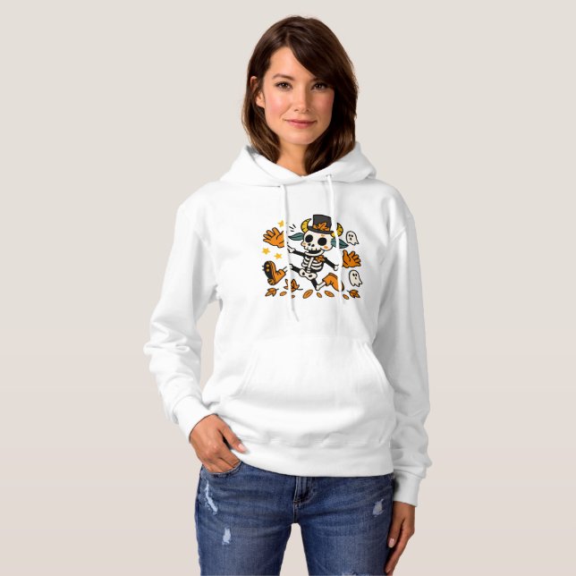 Söt kuslig skelettget med topp hatt t-shirt (Hel framsida)