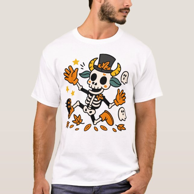 Söt kuslig skelettget med topp hatt t shirt (Framsida)