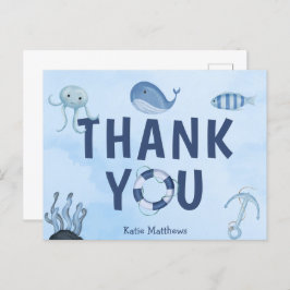 Söt kusttema-baby shower havsdjur tack vykort
