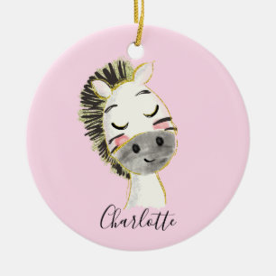Söt, kute och pastel Rosa Baby Zebra Julgransprydnad Keramik