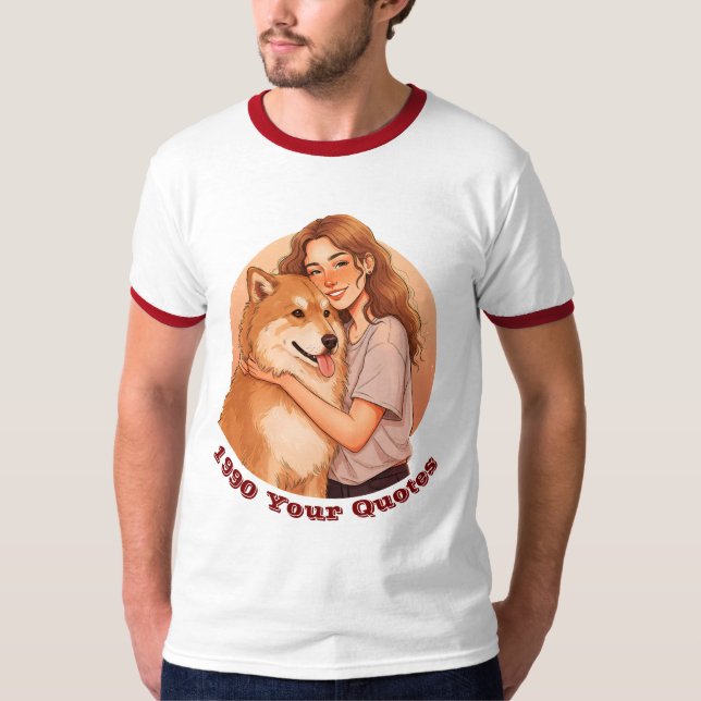Söt kvinna och hunddjur t shirt (Framsida)