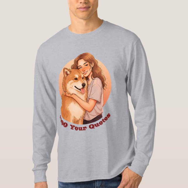 Söt kvinna och hunddjur t shirt (Framsida)