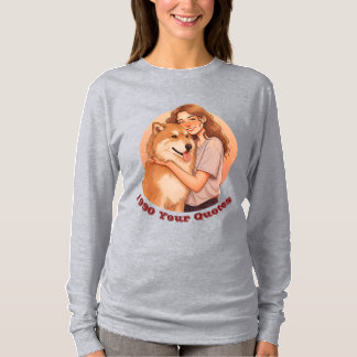 Söt kvinna och hunddjur t shirt