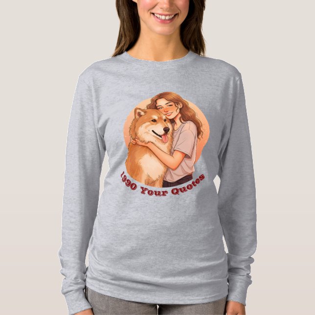 Söt kvinna och hunddjur t shirt (Framsida)