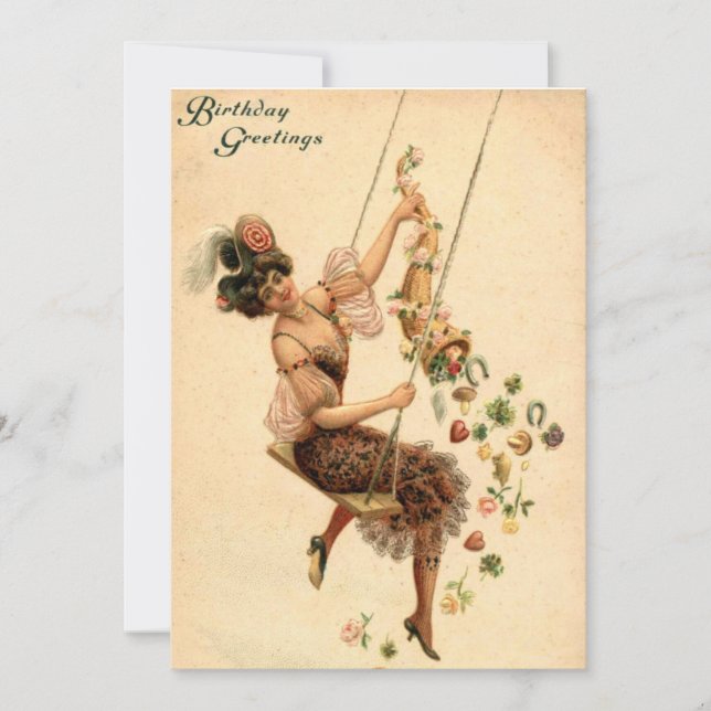 Söt kvinna på en sväng, Vintage Julkort (Framsida)