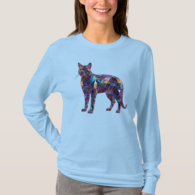 Söt kvinna T-shirt med glaskonst katt (Framsida)
