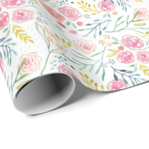 Söt kvinnlig vattenfärgblommigt presentpapper