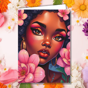 Söt Kvinnor i Färg med blommor Födelsedag Kort