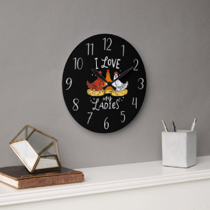 Söt kyckling älskare ord art Large Clock Stor Klocka