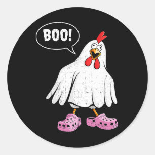 Söt kyckling Boo med rosa skor Rolig Halloween M Runt Klistermärke