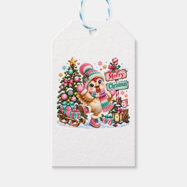 Söt Kyckling God Jul Presentetikett (Framsidan)
