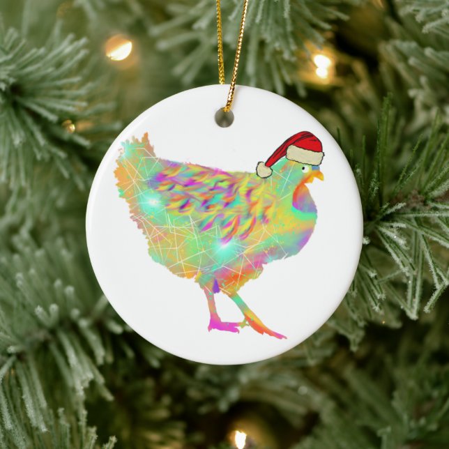 Söt kyckling jultomte julgransprydnad keramik (Träd)