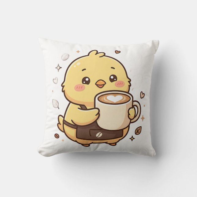 Söt Kyckling Kaffe Latte Dekorativ Kudd Kudde (Framsida)