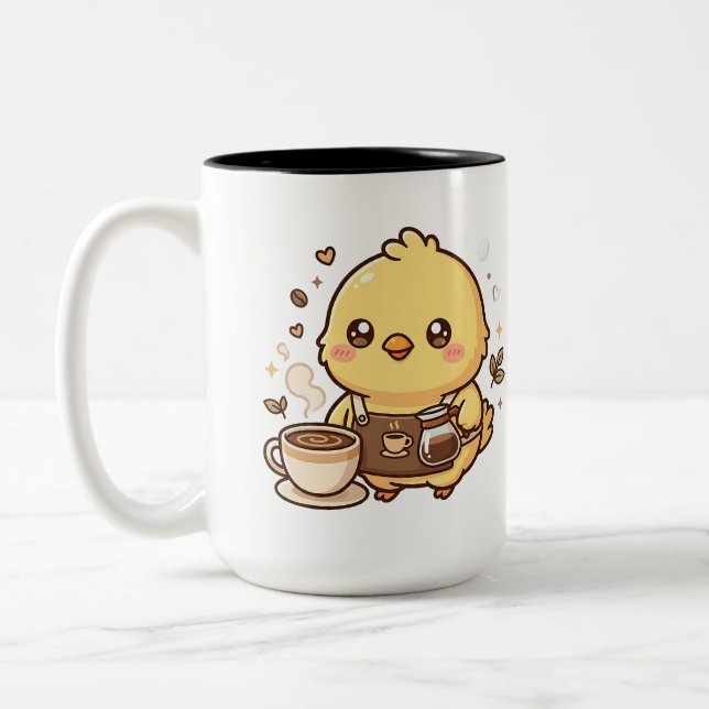 Söt kyckling kaffebarkeeper Tvåtons-mugg Två-Tonad Mugg (Vänster)