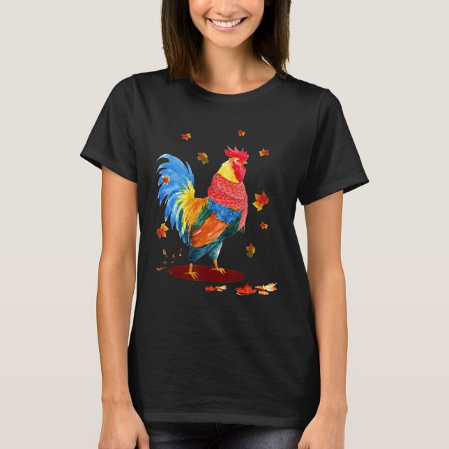 Söt Kyckling Löv Och Halsduk Höst Höst Pumpki T Shirt (Framsida)