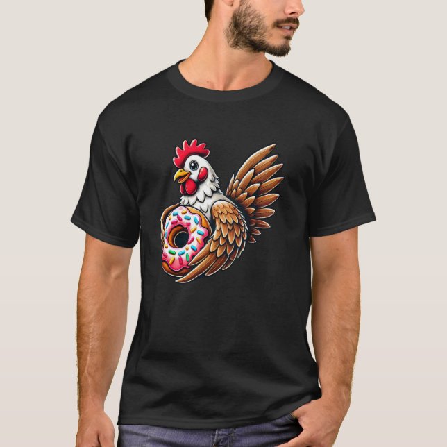 Söt kyckling som äter donut t shirt (Framsida)