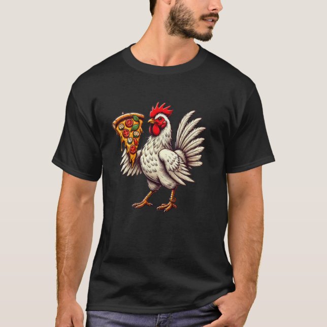 Söt kyckling som äter pizza t shirt (Framsida)