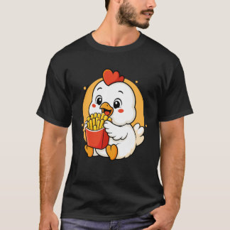 Söt kyckling som äter pommes frites rolig Kawaii d T Shirt