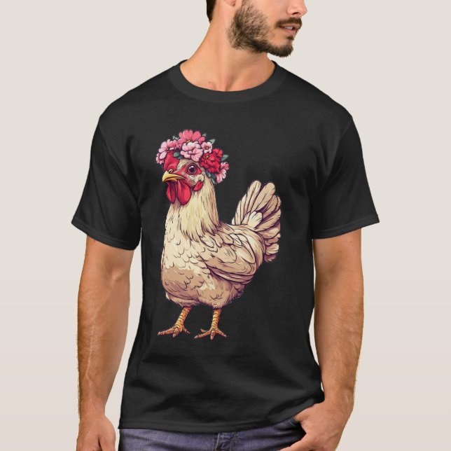 Söt kyckling som bär blommig hatt t shirt (Framsida)