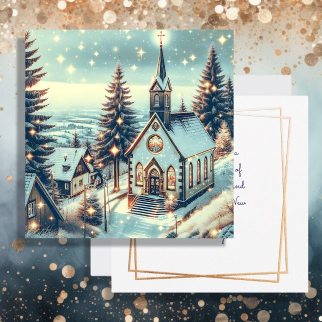 Söt kyrka på en vinterjul kort (Skapare uppladdad)