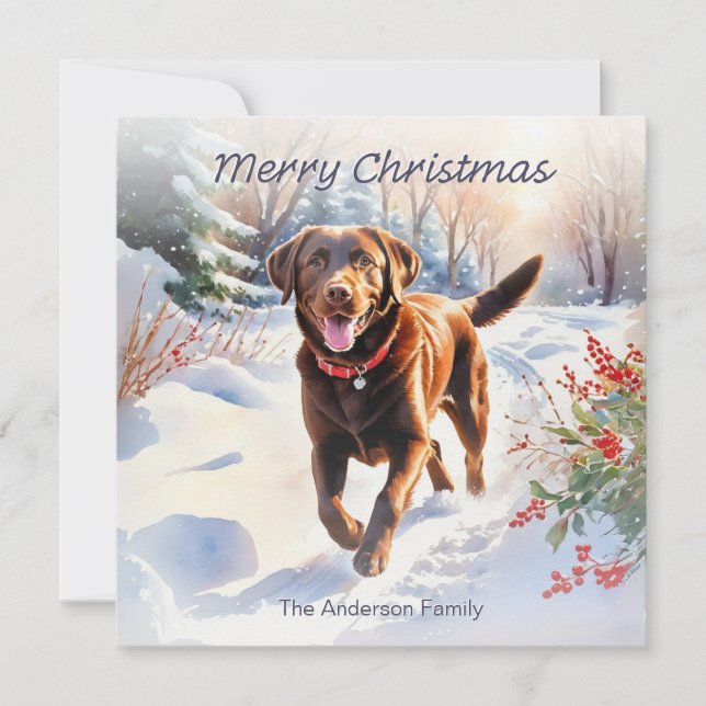 Söt Lab Chocolate Labrador Hund God Jul Julkort (Framsida)