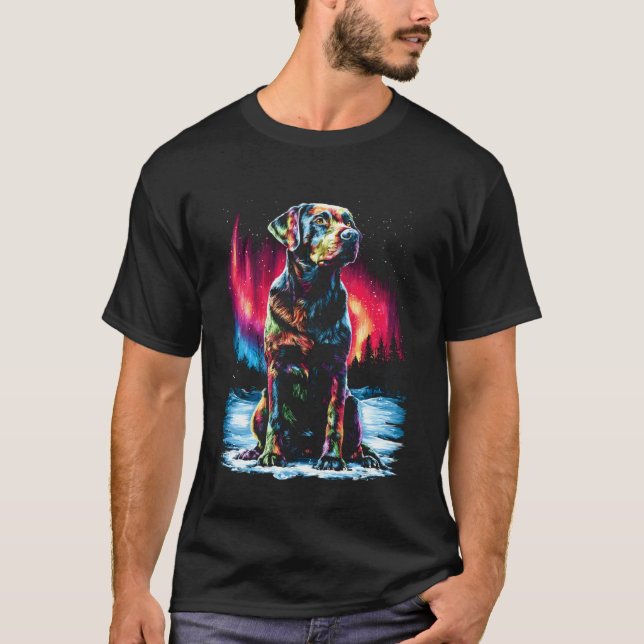Söt Labrador Retriever Hund Aurora Borealis Vinter T Shirt (Framsida)