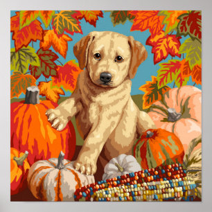 Söt Labrador Retriever Valp Höstskörd Poster