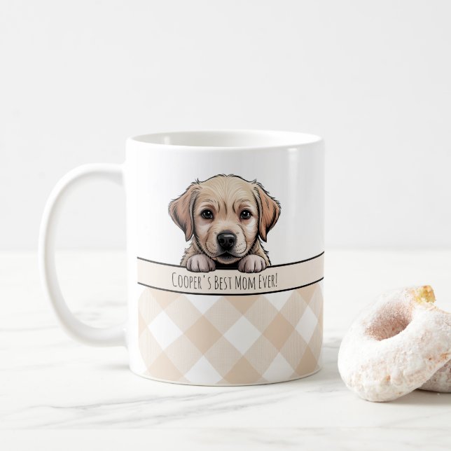 Söt Labrador-valp Bästa Hundmamma Beige Rutigt Kaffemugg (Med munk)