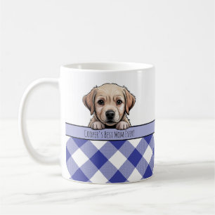 Söt Labrador-valp Bästa hundmamma Mörkblå Gingham Kaffemugg