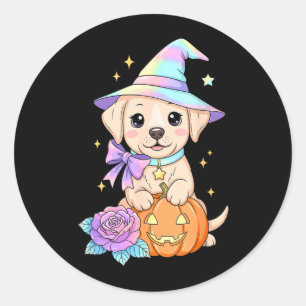 Söt Labrador Valp Häxa Pumpa Halloween Runt Klistermärke