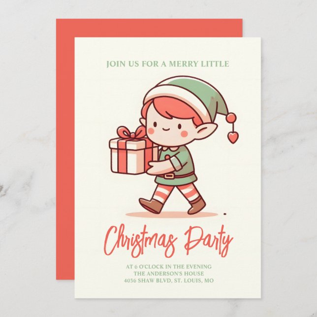 Söt låda för julklapp inbjudningar (Fram/baksida)