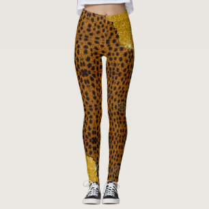 Söt Läder, Cheetah Animal Print med Glitter Leggings