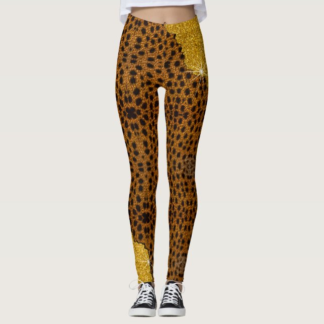 Söt Läder, Cheetah Animal Print med Glitter Leggings (Framsida)
