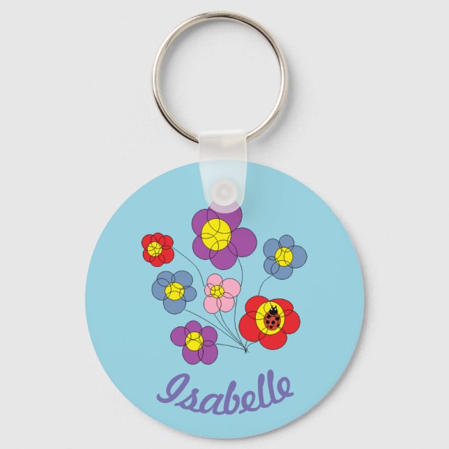 Söt Ladybug and Flowers Art Personlig Nyckelring (Framsida)