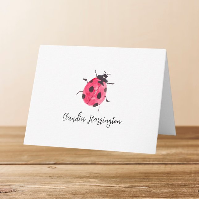 Söt ladybug i akvarell Handmålad naturkonst Anteckningskort (This red and black ladybug is a tiny piece of nature art -- it was lovingly hand-painted on paper.)