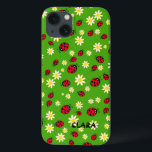 Söt ladybug och daisy-blomman mönster grönt<br><div class="desc">Cute och trendig mönster med hand plockade tecknad av ladybuggar och daisy mot grönt bakgrund.</div>