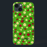 Söt ladybug och daisy-blomman mönster grönt<br><div class="desc">Cute och trendig mönster med hand plockade tecknad av ladybuggar och daisy mot grönt bakgrund.</div>