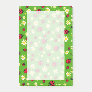 Söt ladybug och daisy-blomman mönster grönt post-it block