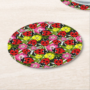 Söt Ladybug och Flowers Mönster Cute Underlägg Papper Rund