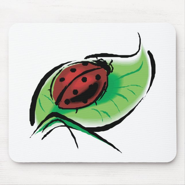söt ladybug på löv musmatta (Framsidan)