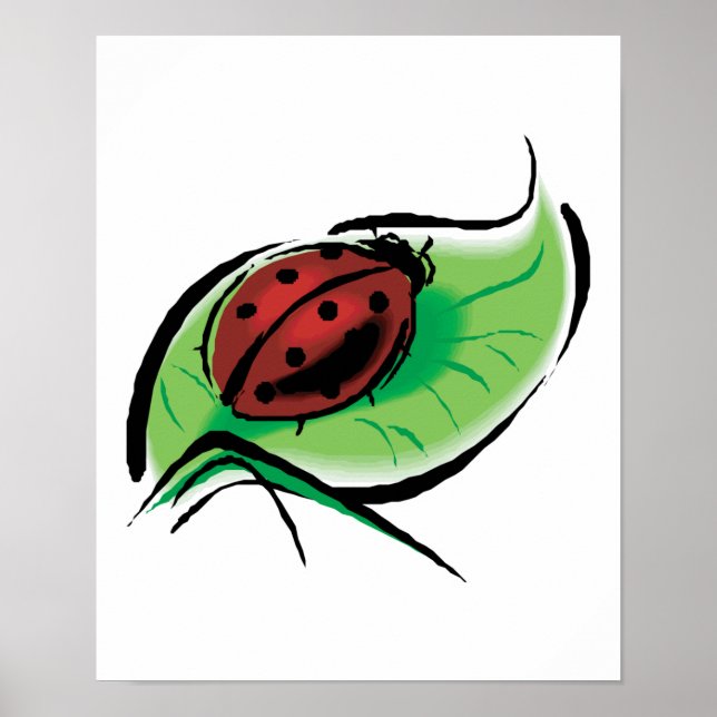 söt ladybug på löv poster (Framsidan)
