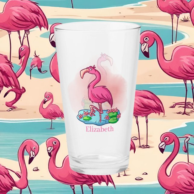 Söt lägg till namn rosa flamingo glaskopp (Skapare uppladdad)