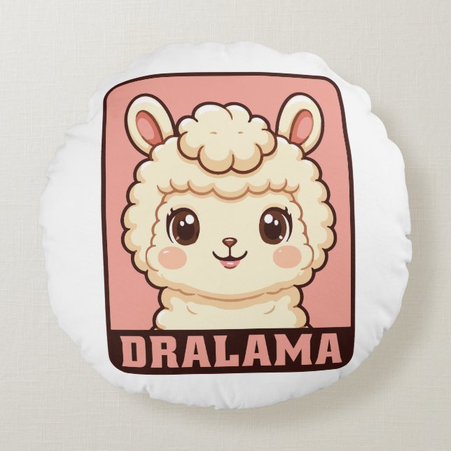 Söt lama illustration design rund kudde (Framsidan)